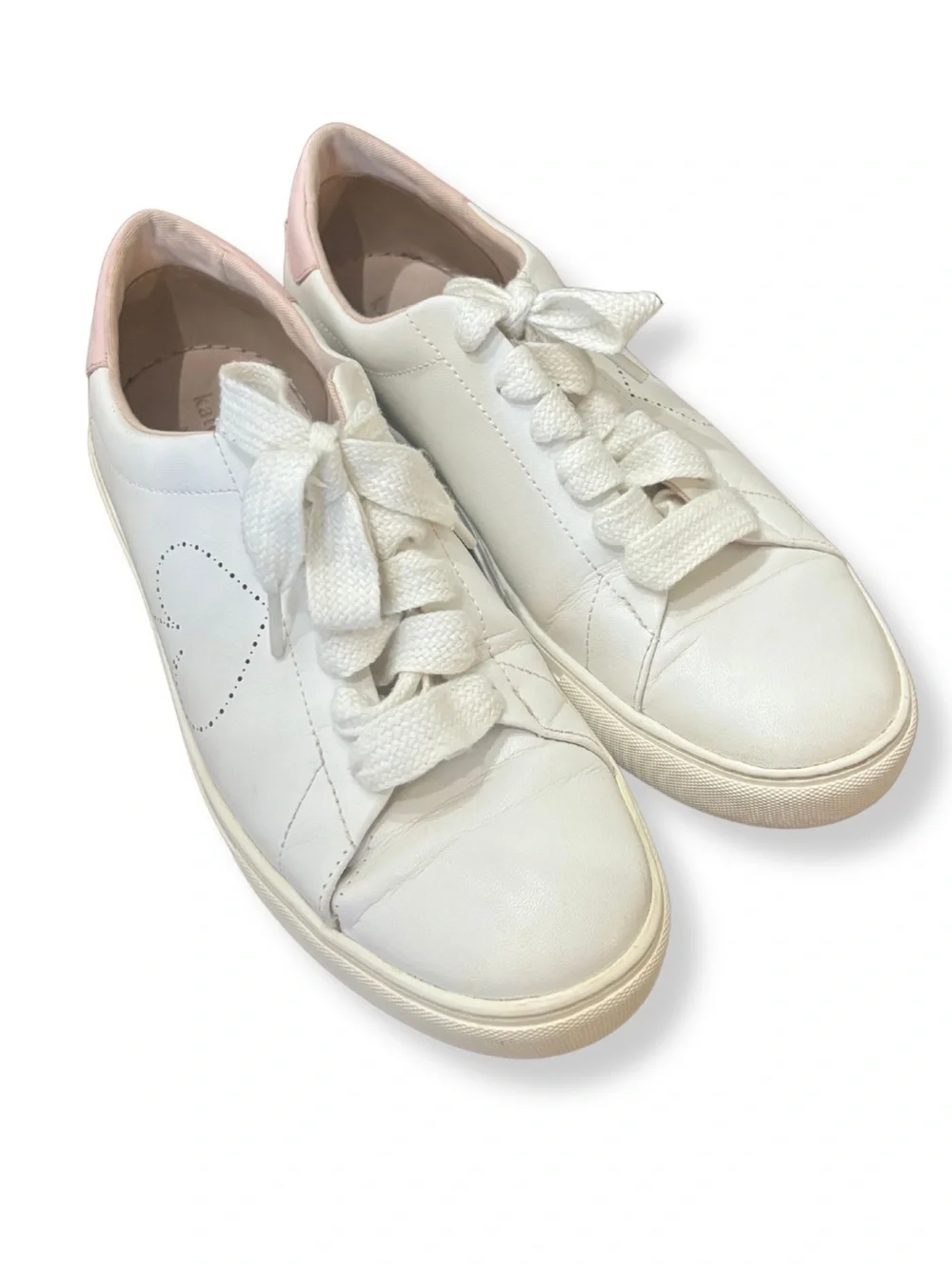 Kate Spade New York White Leather Heart Sneakers Pink Size 8.5